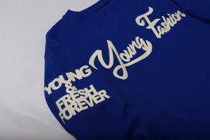 YOUNG FASHION 16 Red Cream & Royal Cream Classic Spring Crew Neck